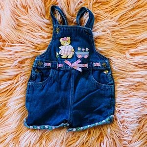 Vintage toddler teddy bear and wagon overalls
